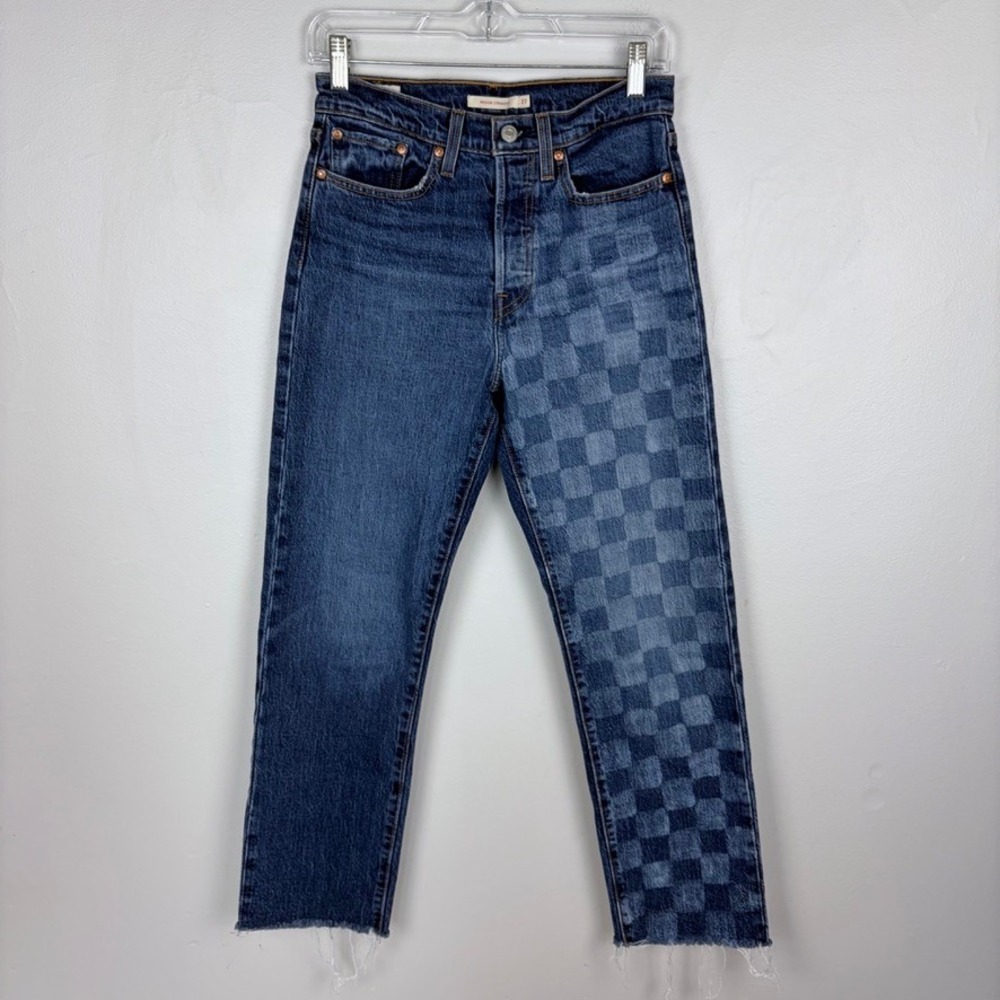 Levi's Wedgie Straight Jeans Checkerboard Blue Retro‎ Indie Grunge Size 27
